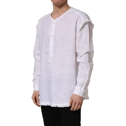 White Linen Logo Long Sleeves Casual Shirt
