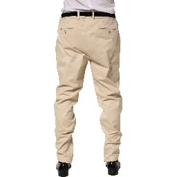 Beige Re-Editon Mid Waist Tapered Men Pants