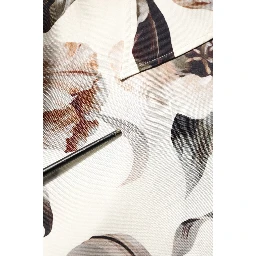 Beige Tulip Print Silk Short Sleeves Shirt