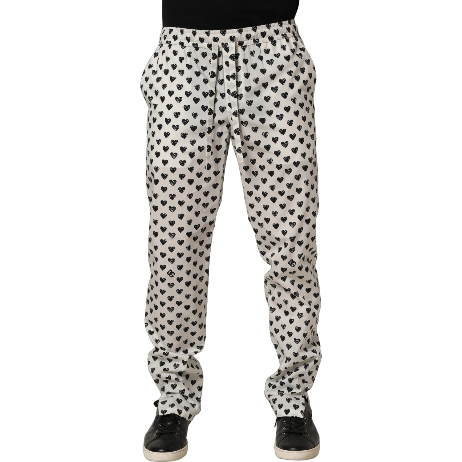 White Graphic Heart Print Men Trousers Pants