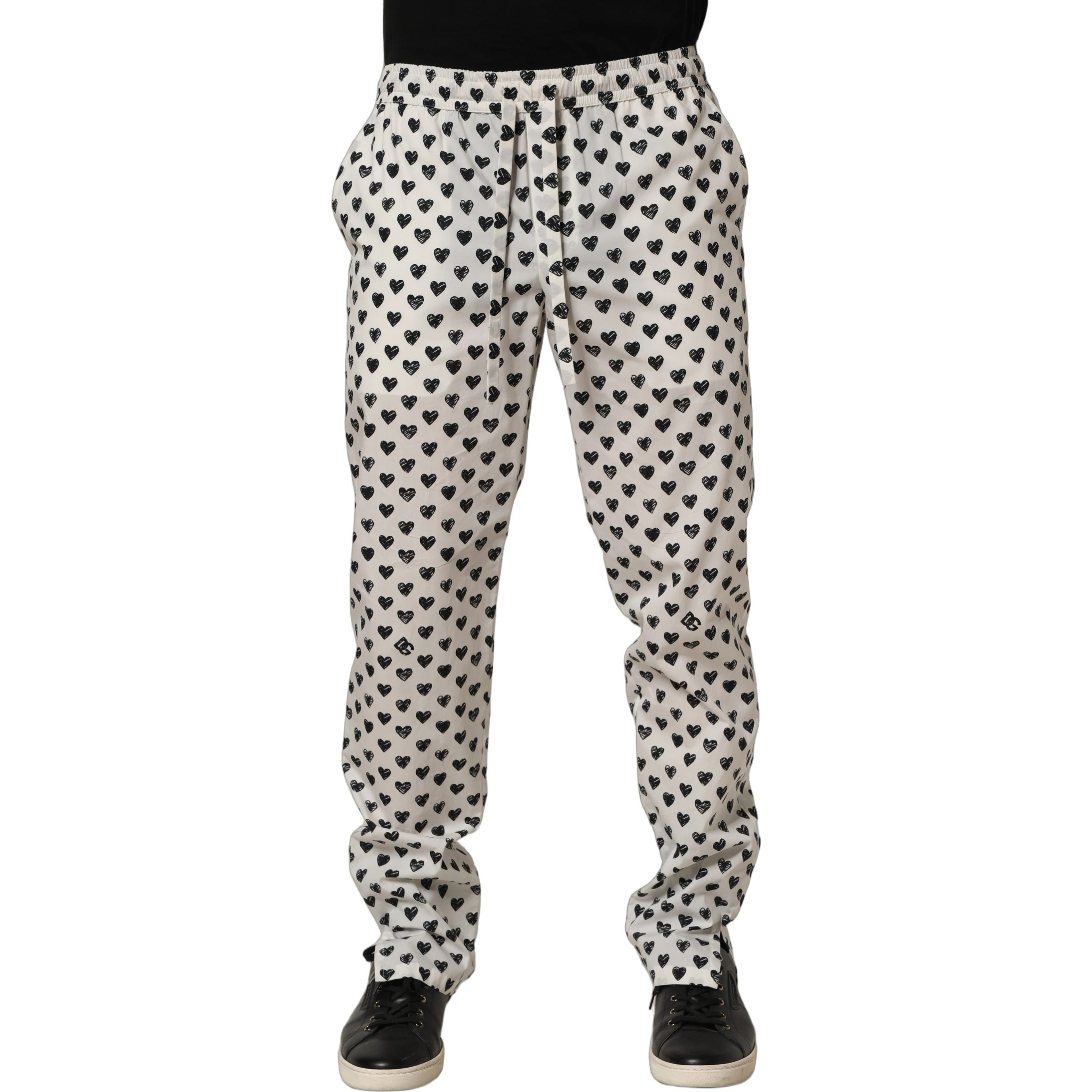 White Graphic Heart Print Men Trousers Pants