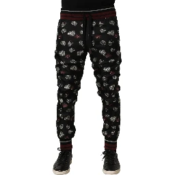 Pants Black Ring Print Silk Jogging Trousers