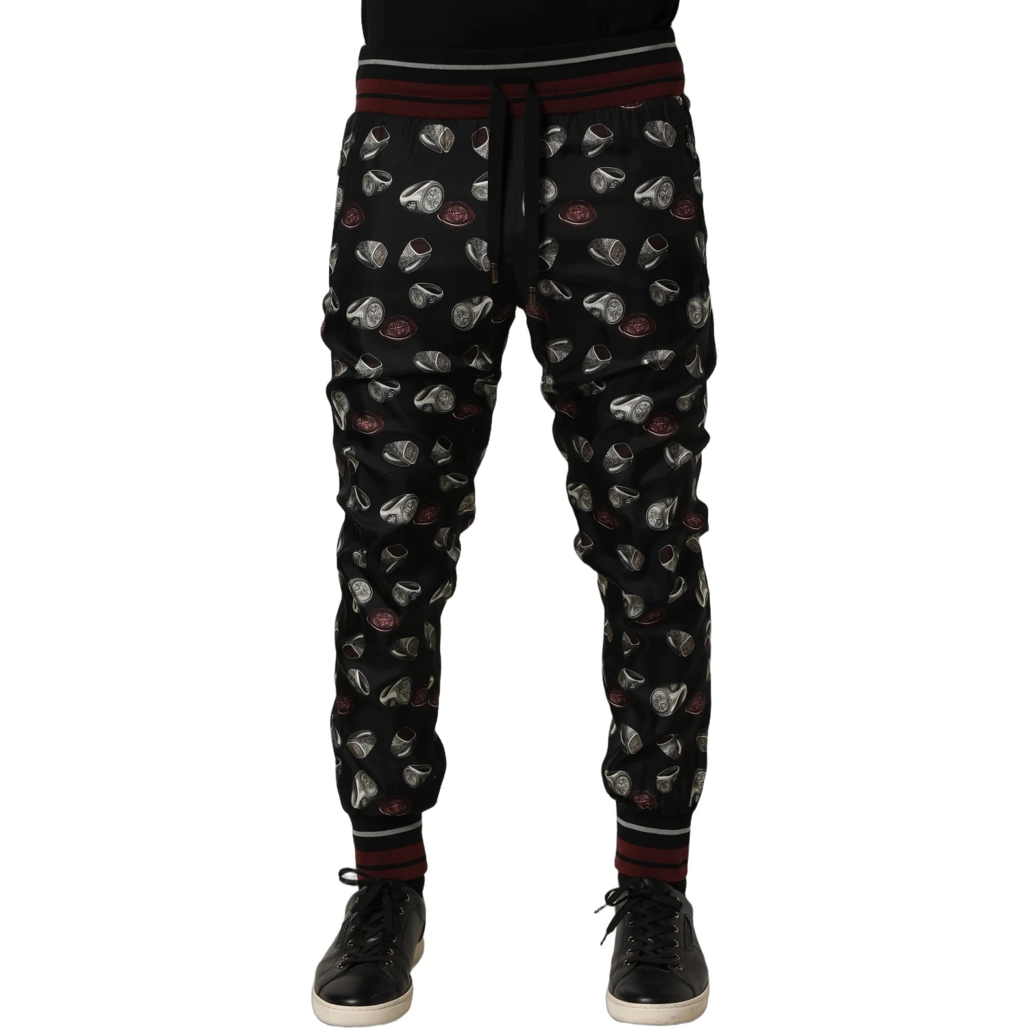Pants Black Ring Print Silk Jogging Trousers