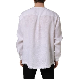 White Linen Logo Long Sleeves Casual Shirt