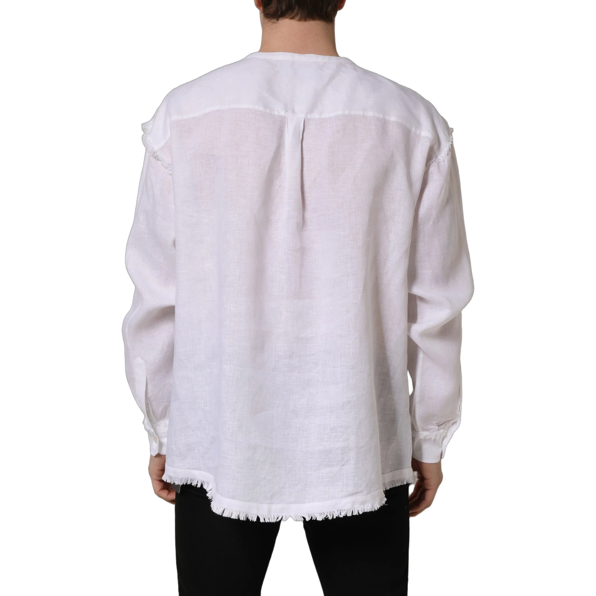 White Linen Logo Long Sleeves Casual Shirt