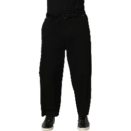 Black Mid Waist Straight Men Trouser Pants