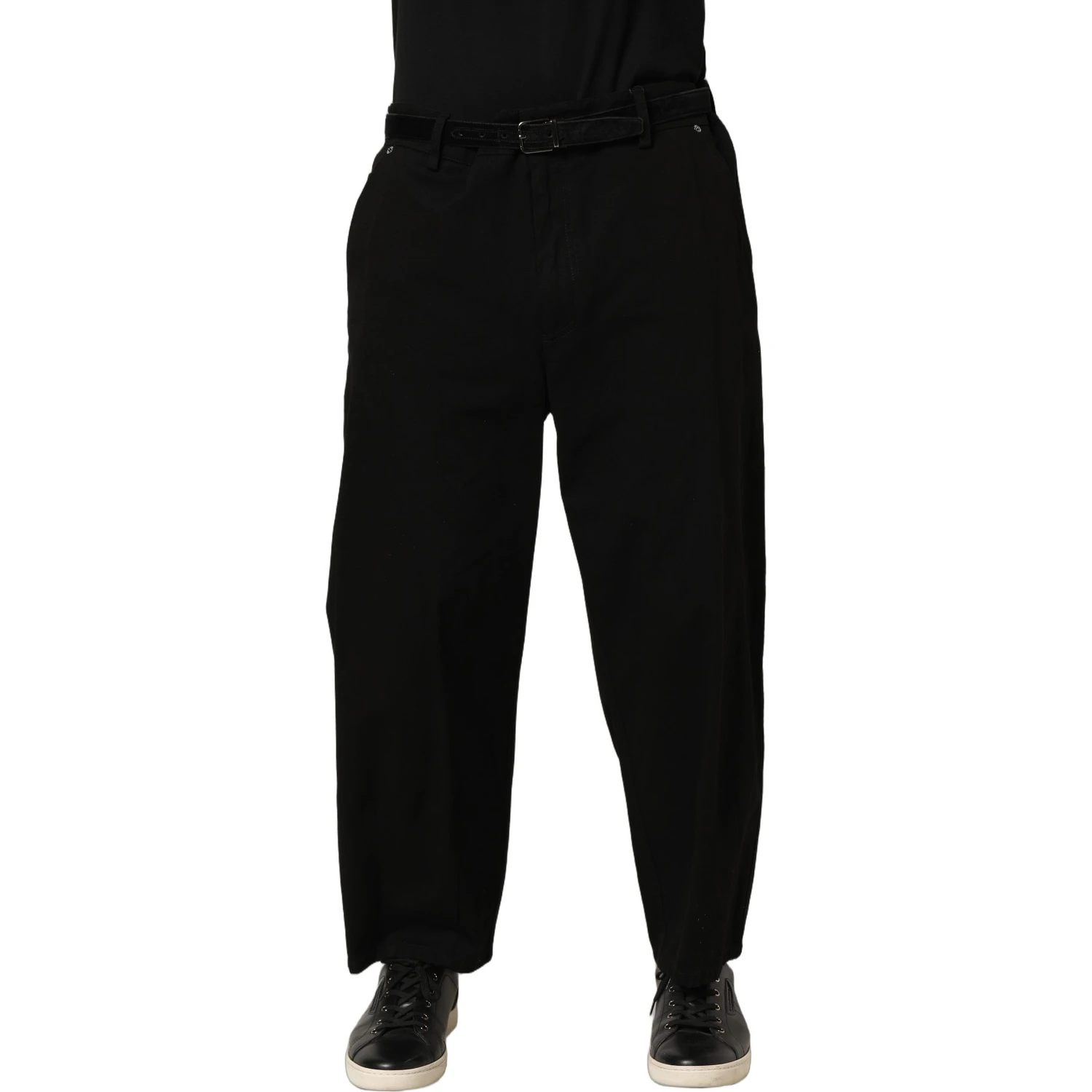 Black Mid Waist Straight Men Trouser Pants