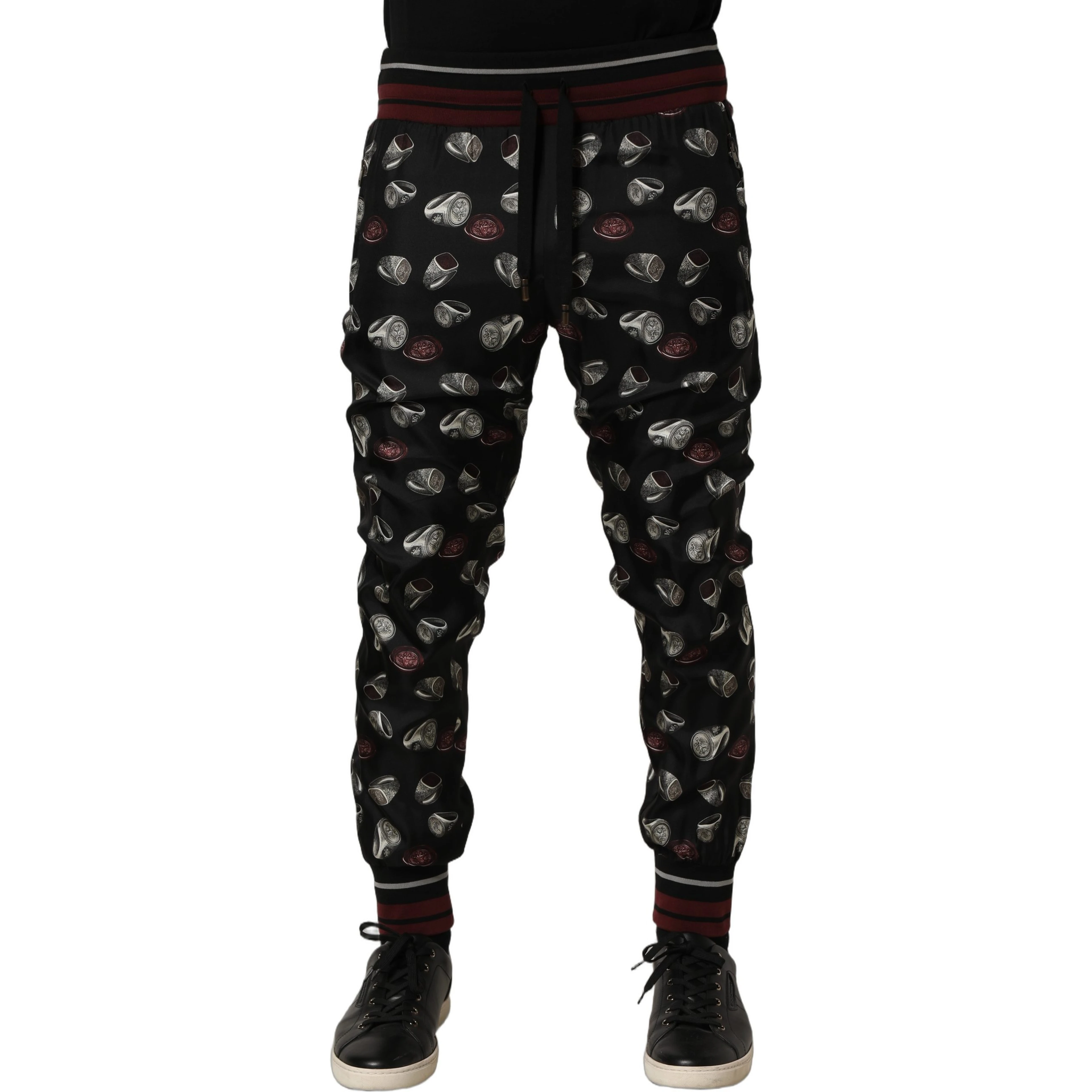Pants Black Ring Print Silk Jogging Trousers