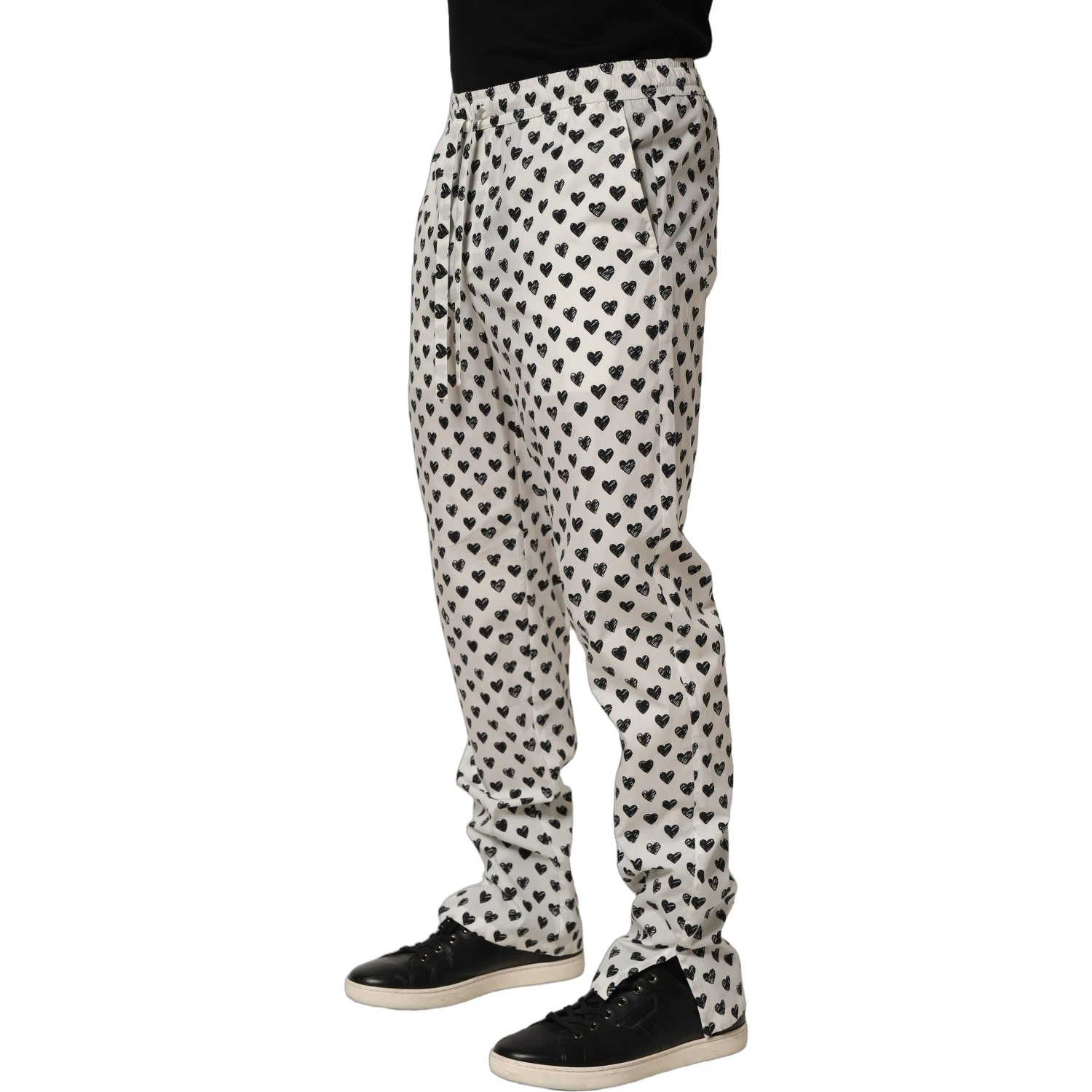 White Graphic Heart Print Men Trousers Pants