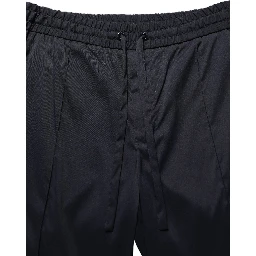 Black Nylon Straight Jogger Sweatpants Pants