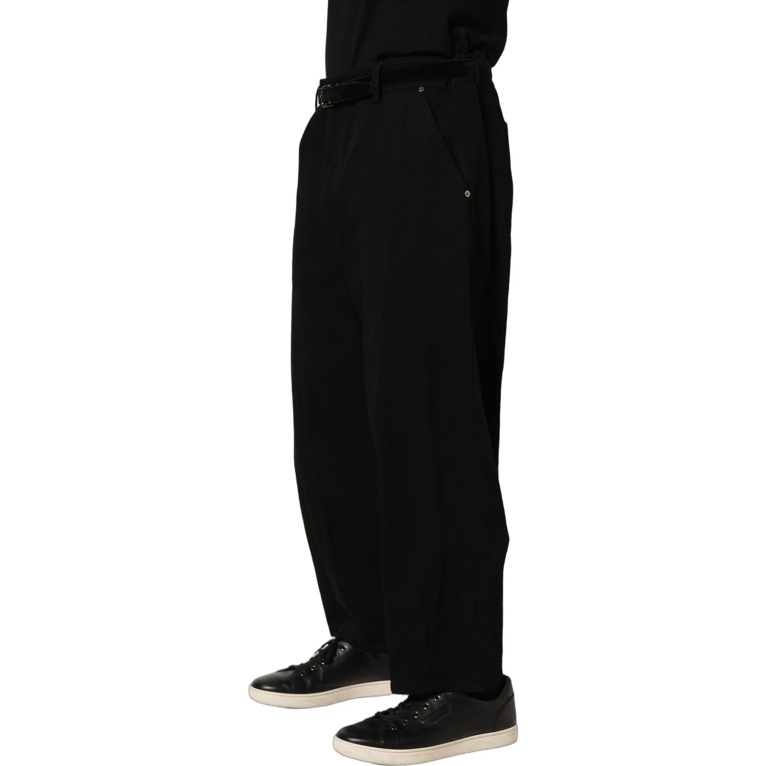Black Mid Waist Straight Men Trouser Pants