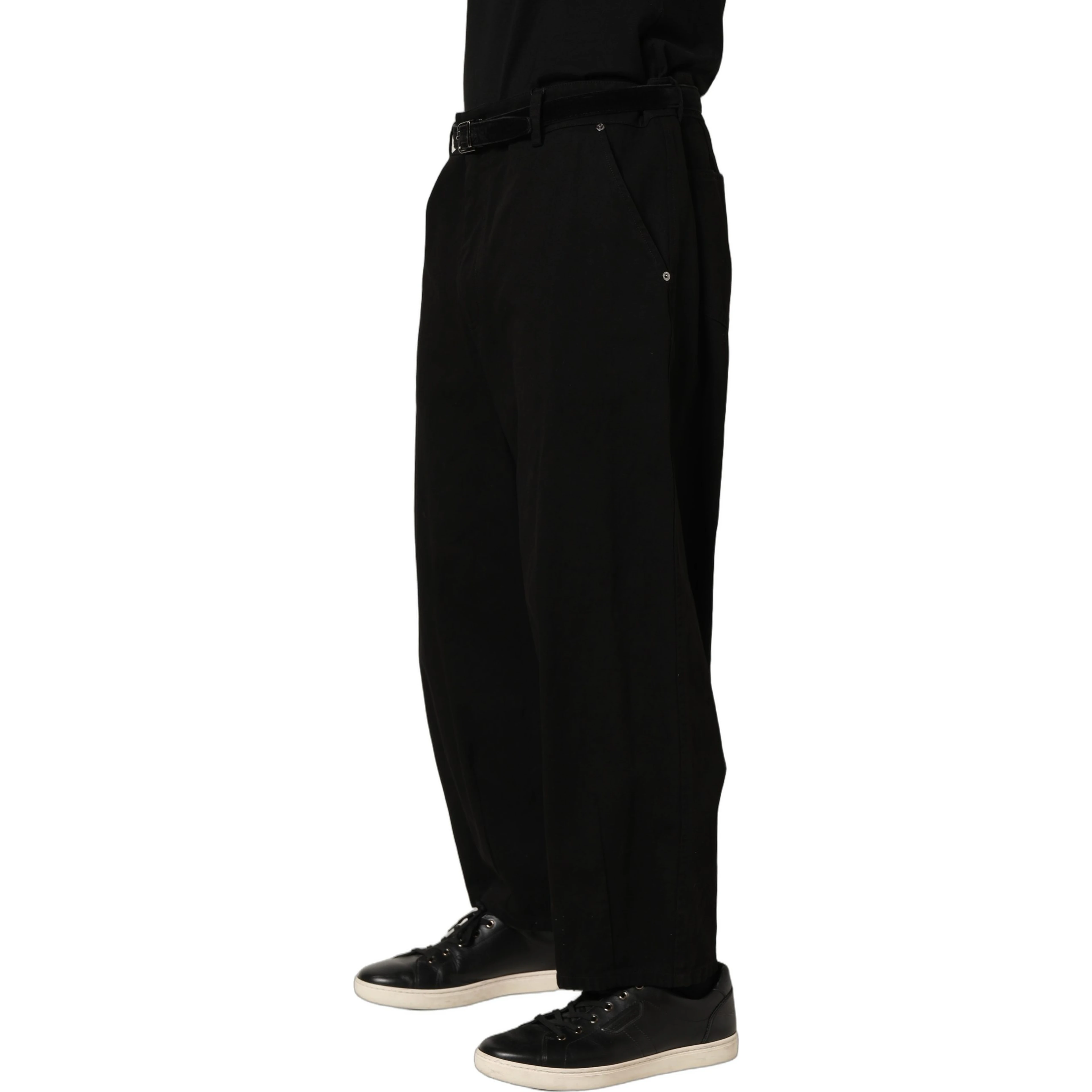 Black Mid Waist Straight Men Trouser Pants