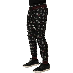 Pants Black Ring Print Silk Jogging Trousers
