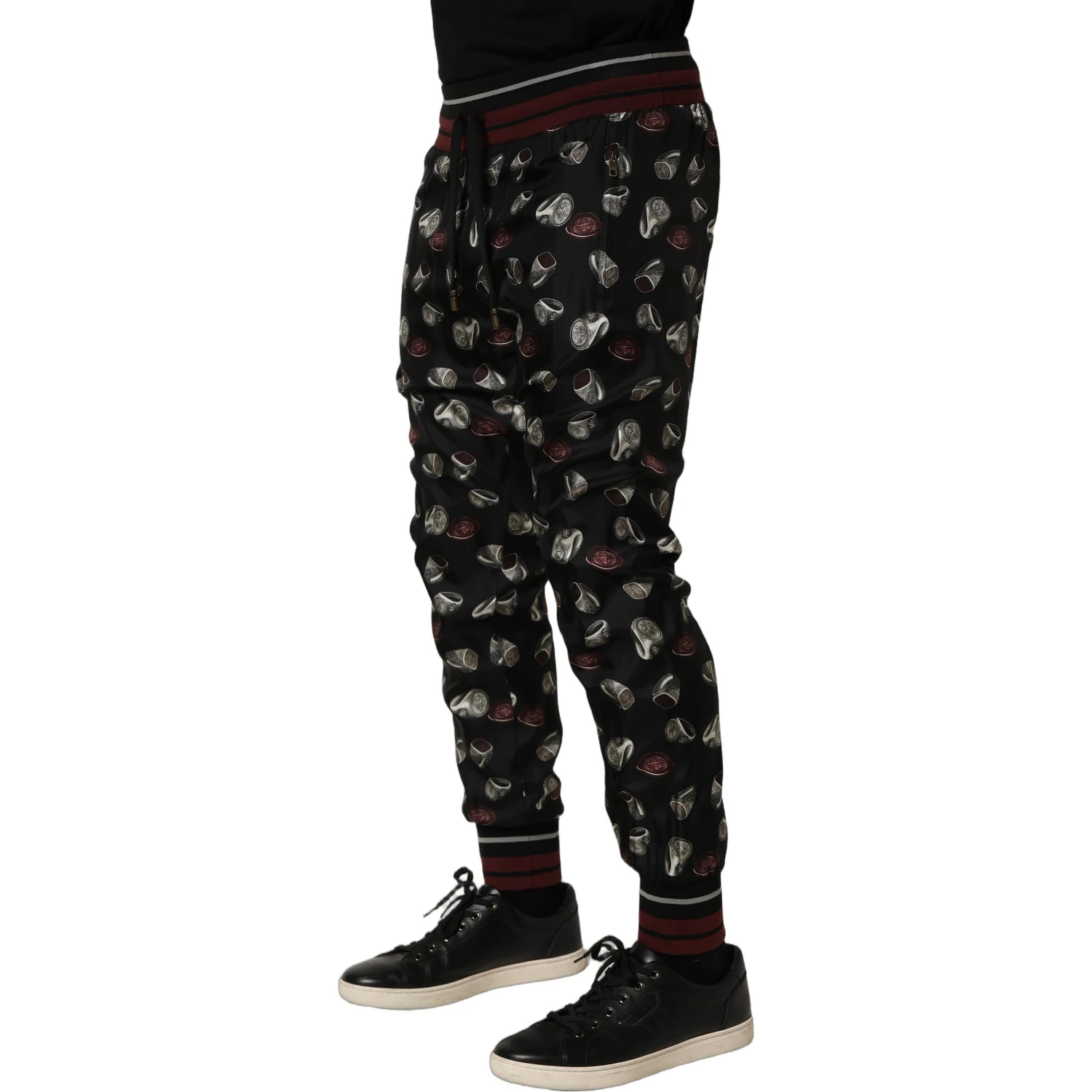 Pants Black Ring Print Silk Jogging Trousers