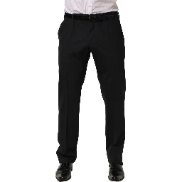 Black Wool Tapered Leg Dress Trouser Pants