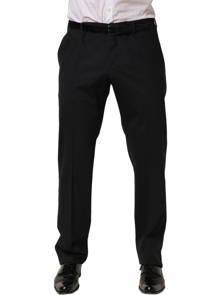 Black Wool Tapered Leg Dress Trouser Pants
