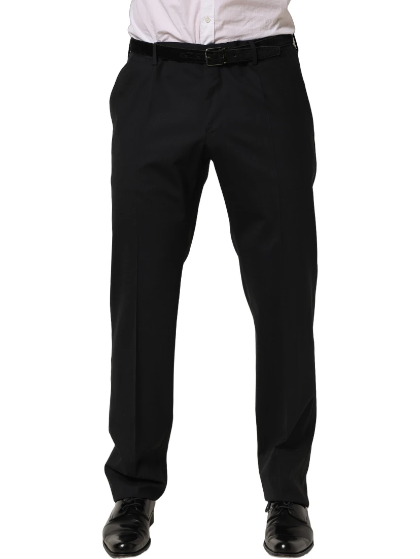 Black Wool Tapered Leg Dress Trouser Pants
