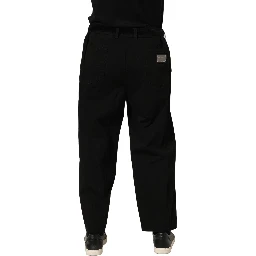 Black Mid Waist Straight Men Trouser Pants