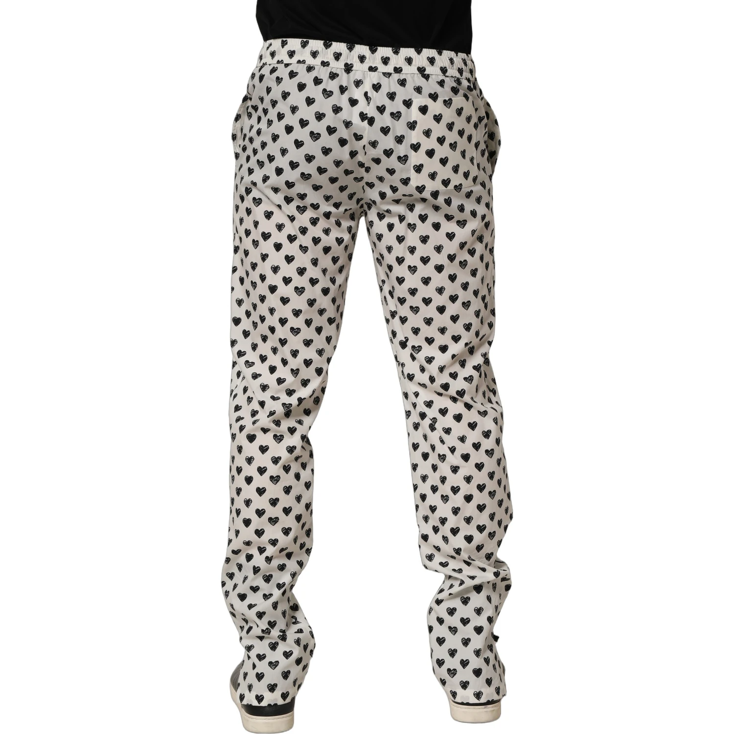 White Graphic Heart Print Men Trousers Pants