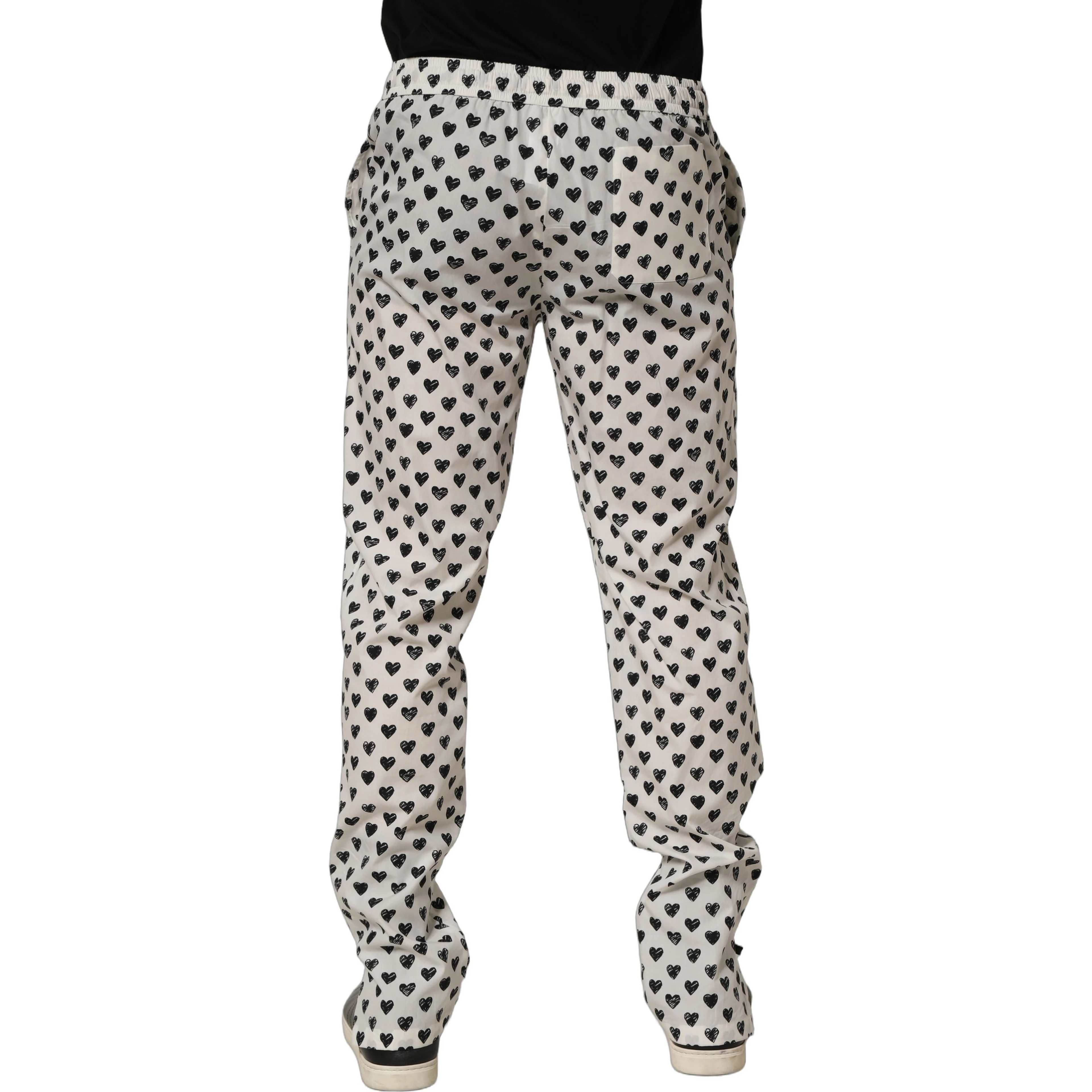 White Graphic Heart Print Men Trousers Pants