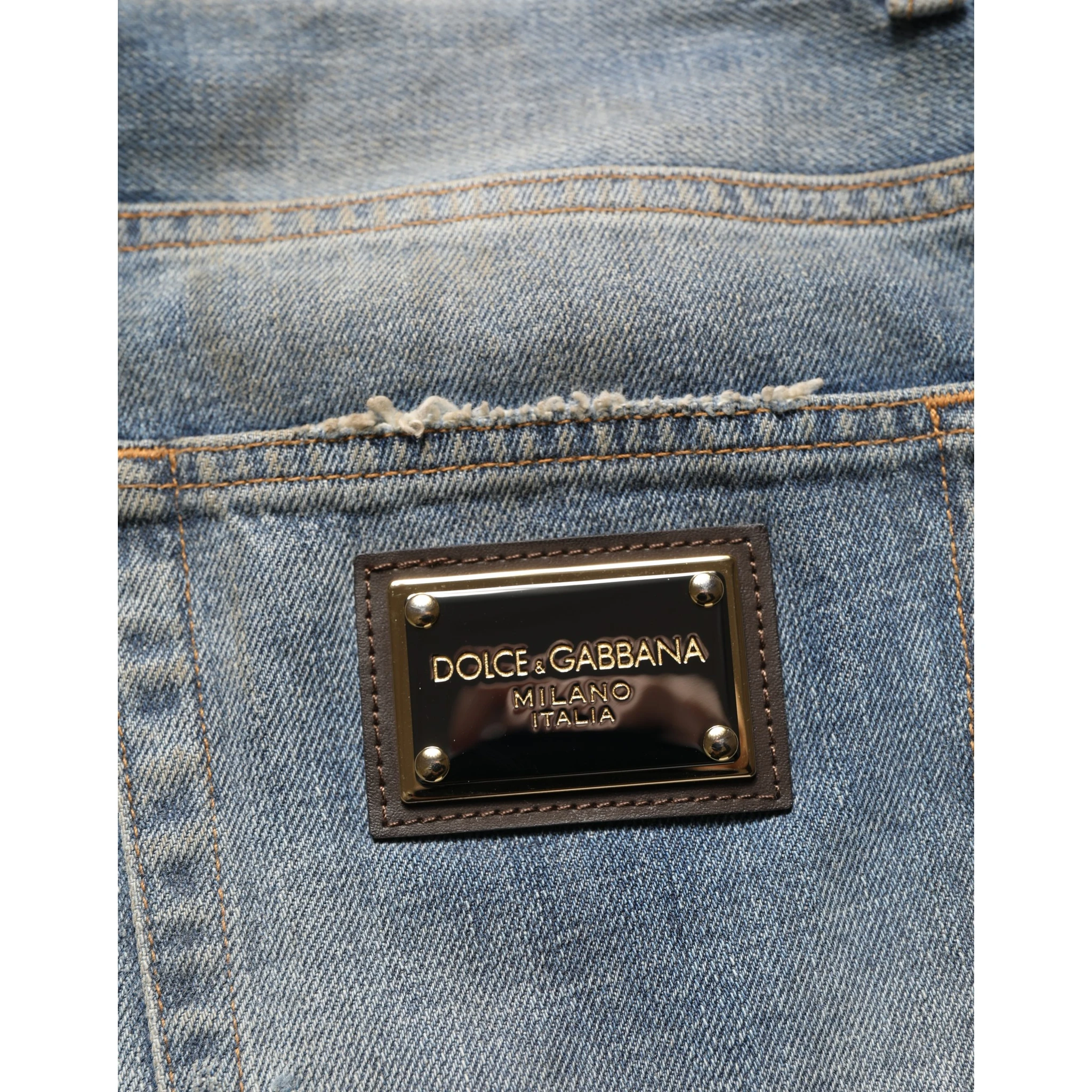 Blue Cotton Distressed Straight Denim Jeans