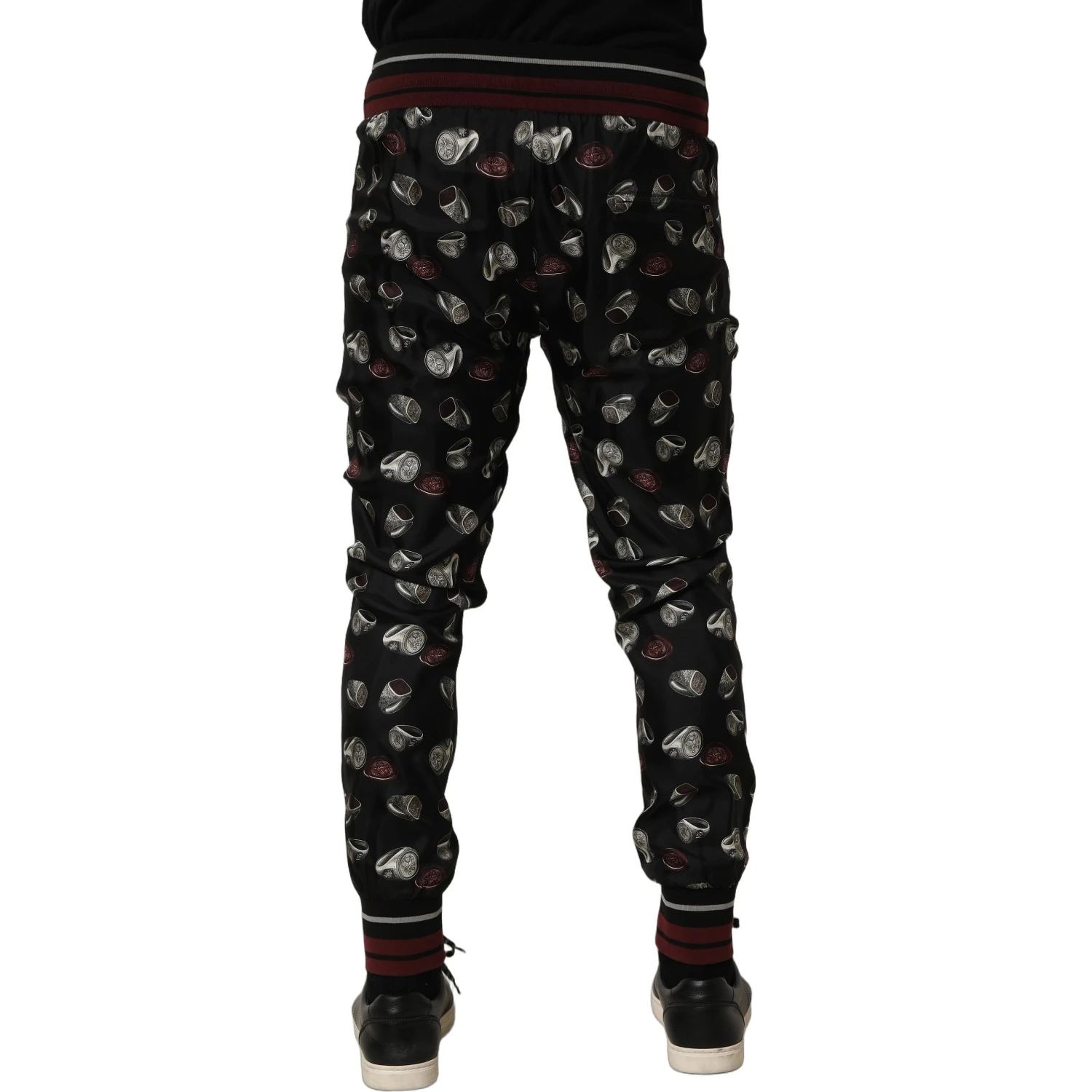 Pants Black Ring Print Silk Jogging Trousers