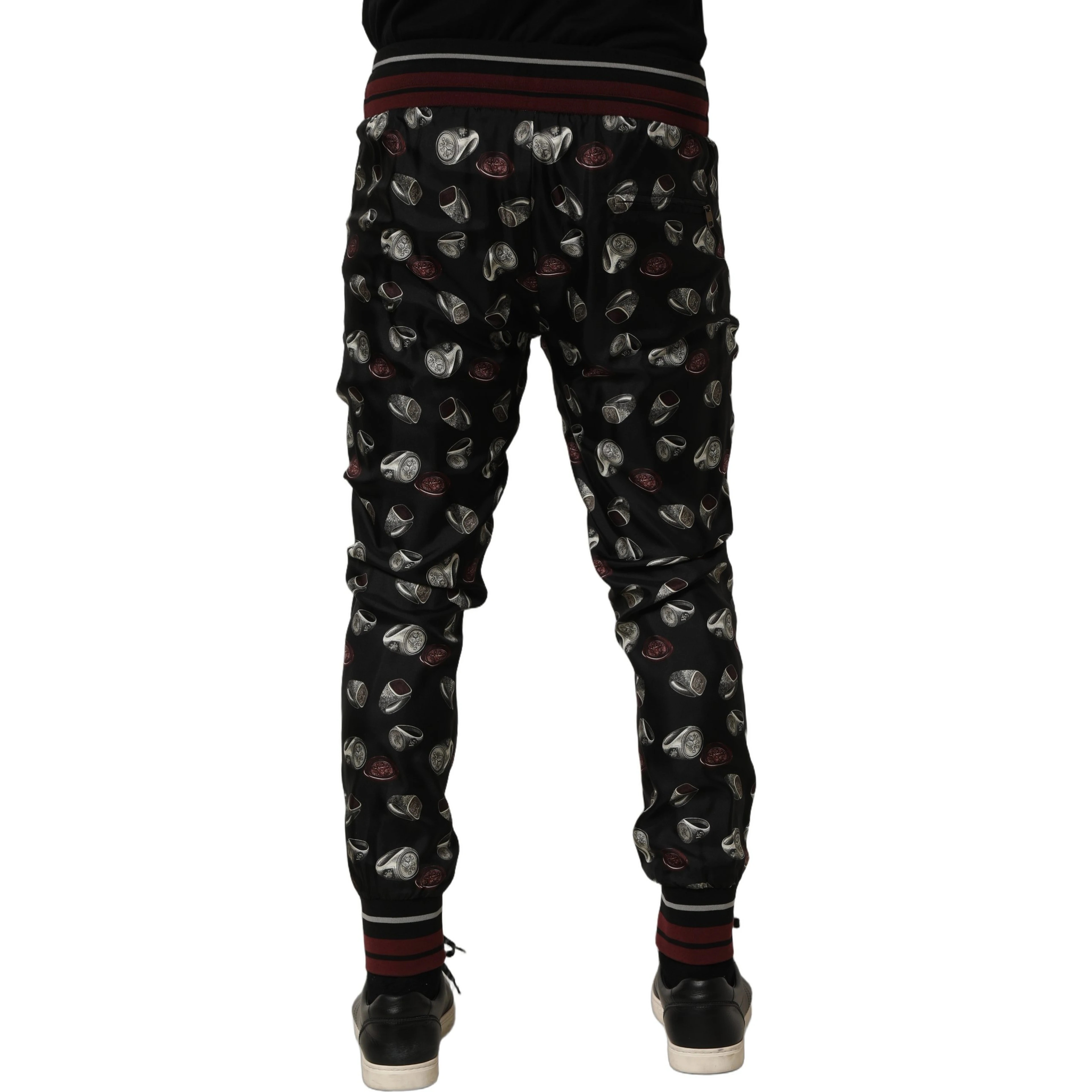 Pants Black Ring Print Silk Jogging Trousers