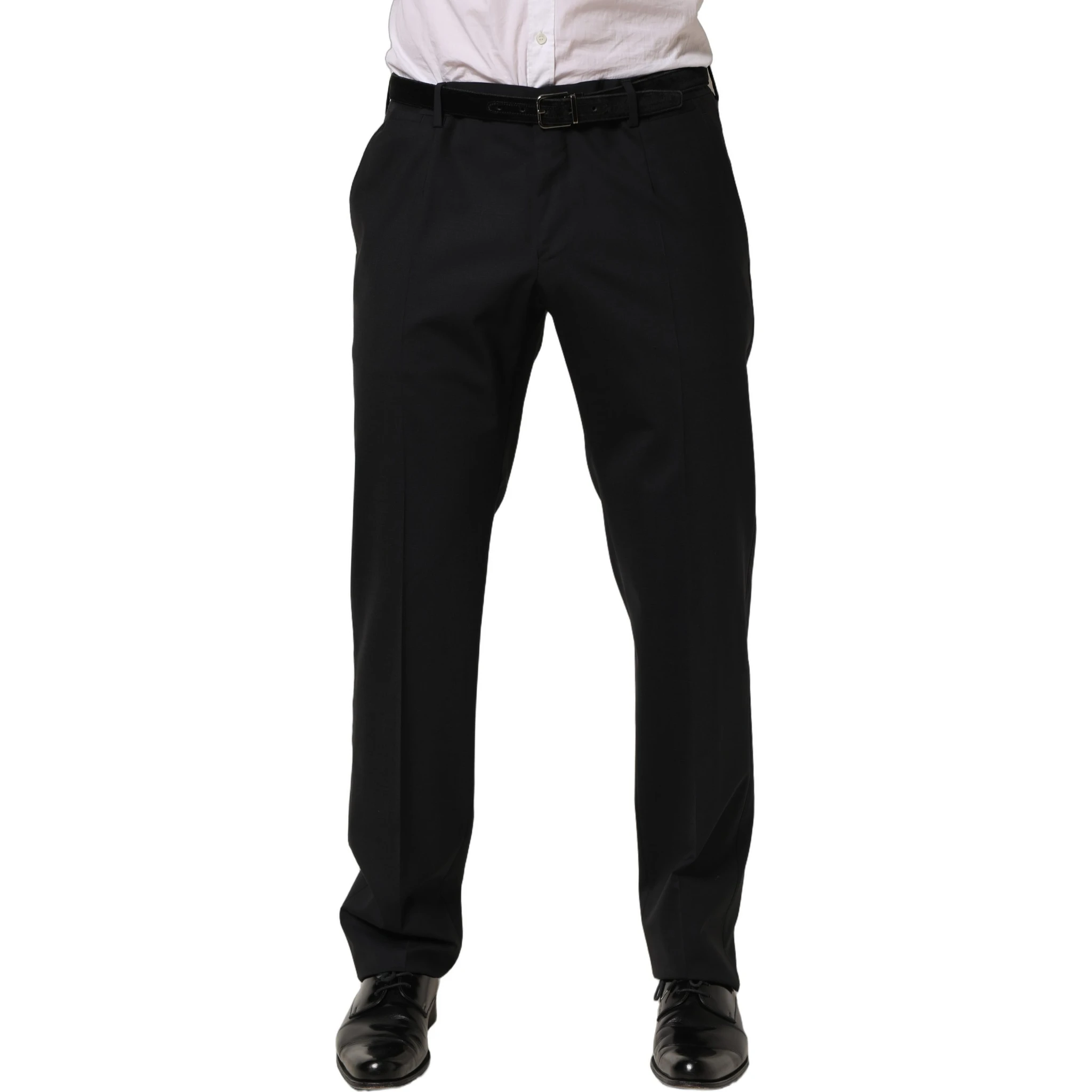Black Wool Tapered Leg Dress Trouser Pants