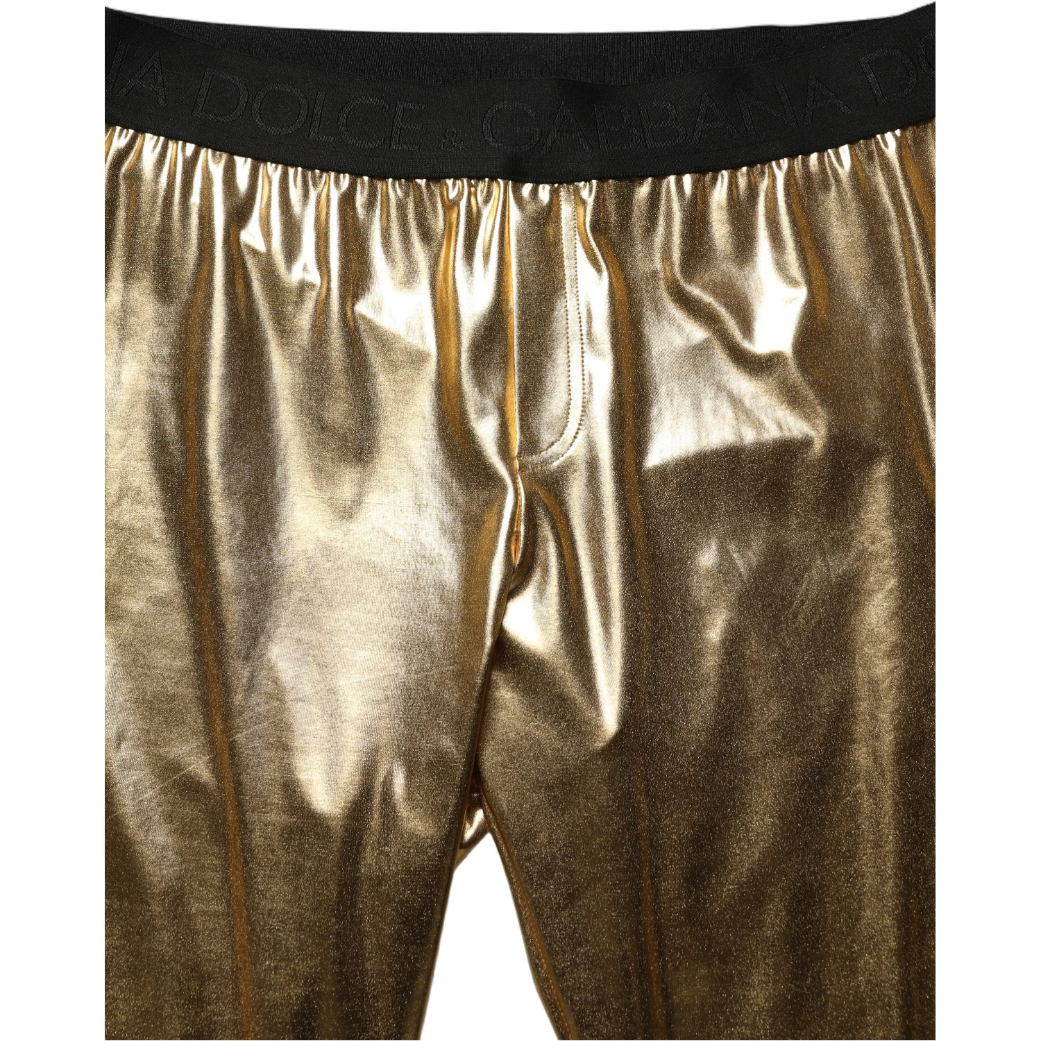Gold Metallic Polyester Skinny Trousers Pants