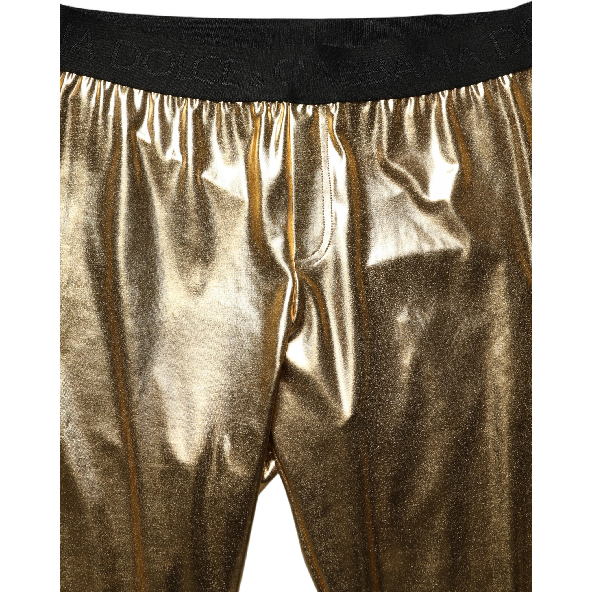 Gold Metallic Polyester Skinny Trousers Pants
