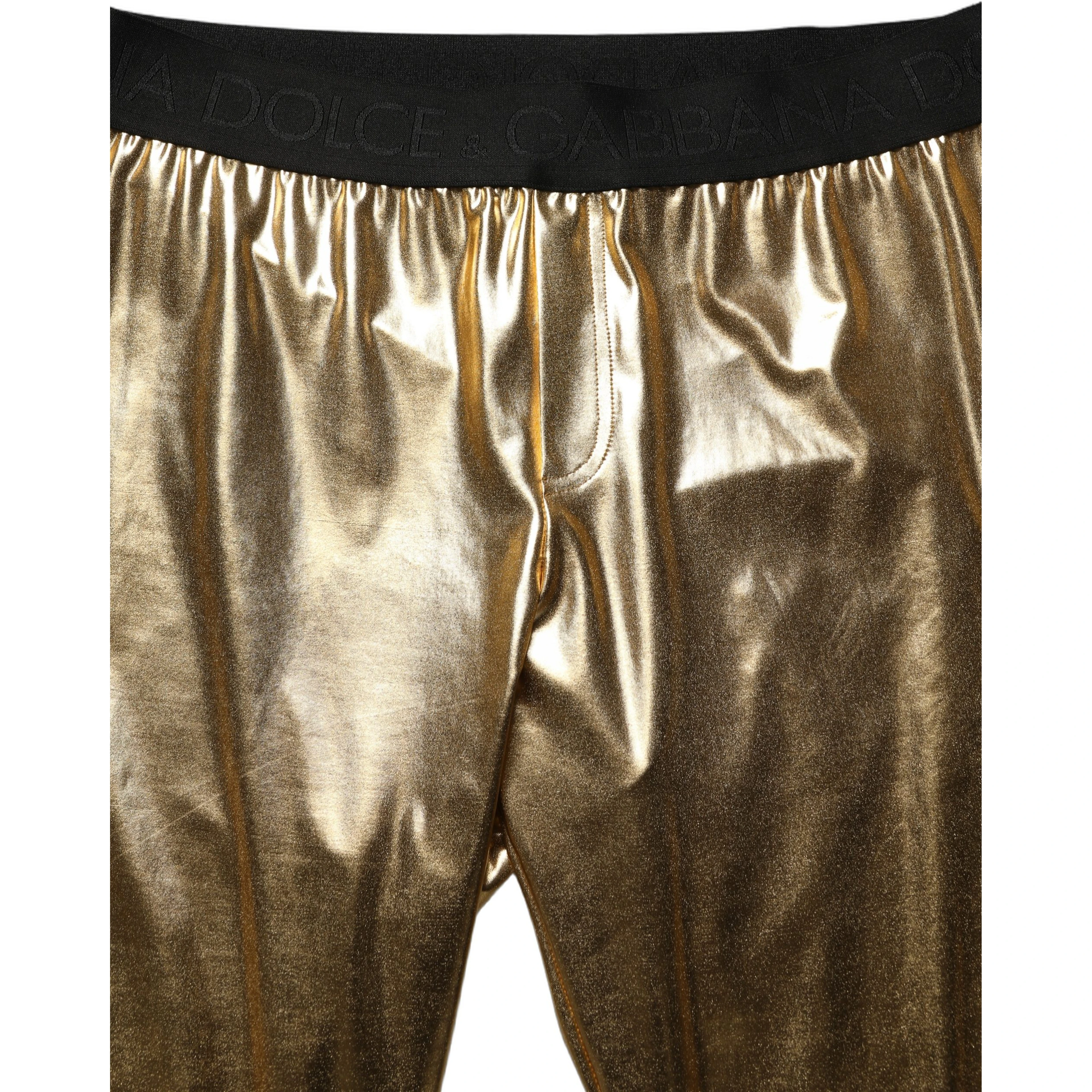 Gold Metallic Polyester Skinny Trousers Pants