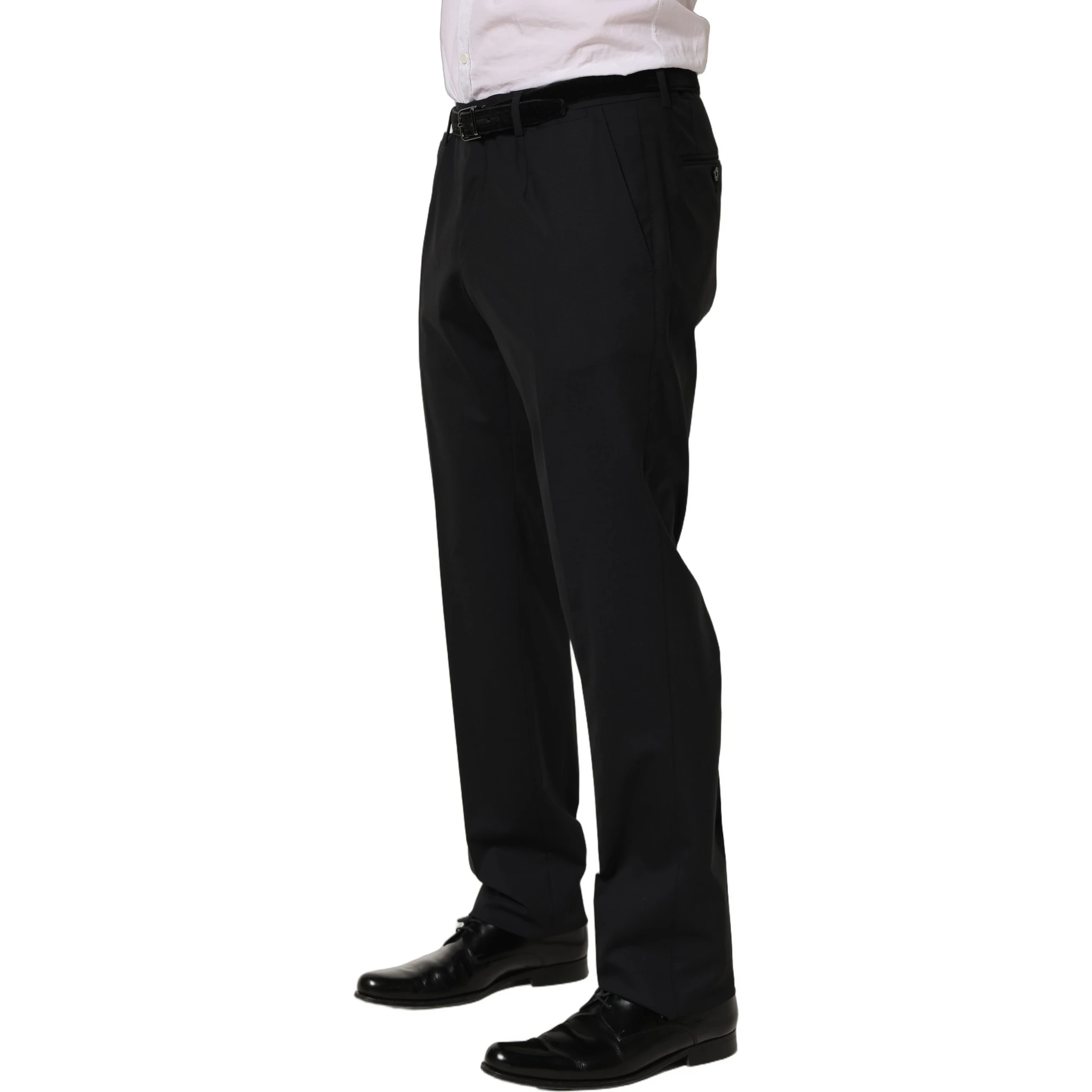 Black Wool Tapered Leg Dress Trouser Pants