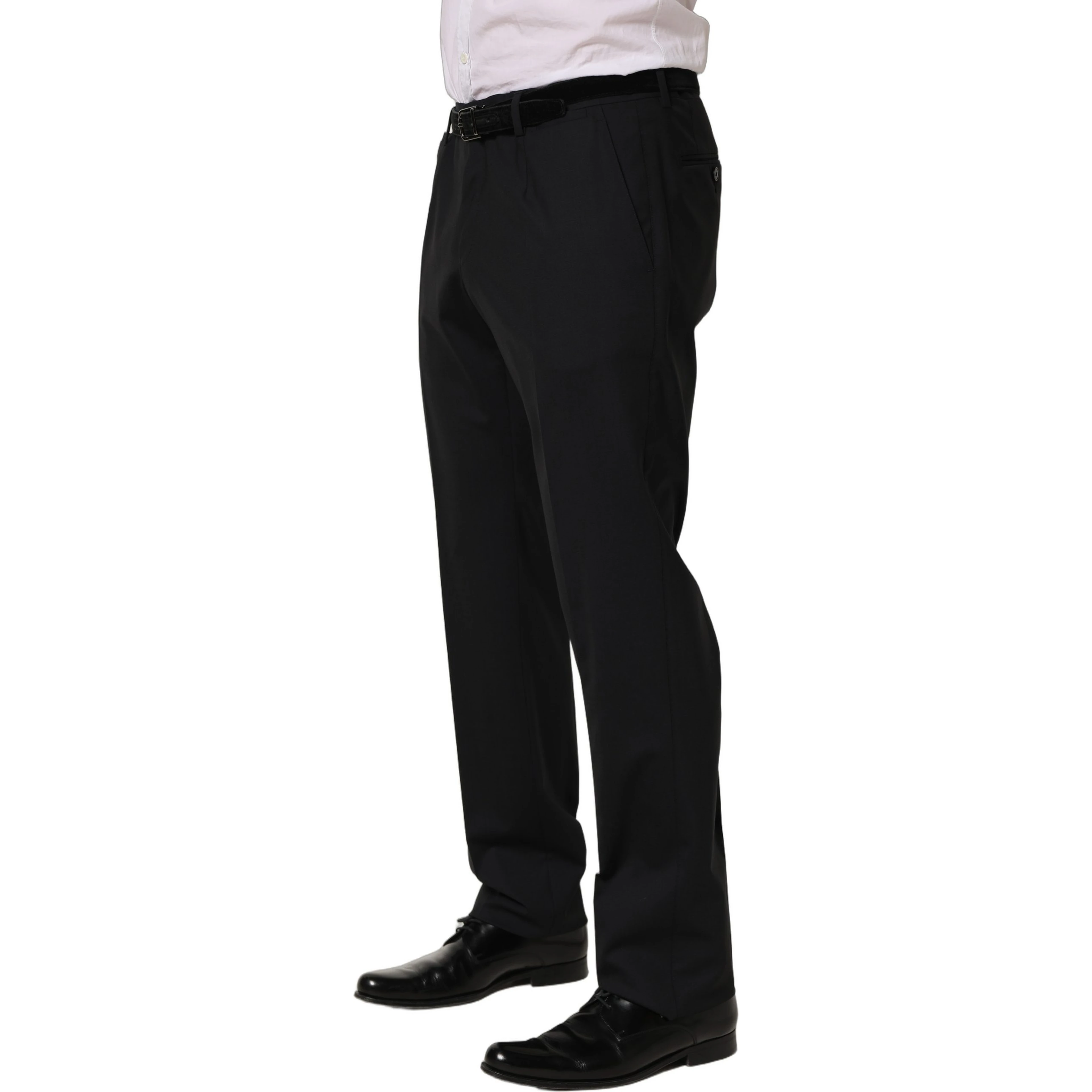 Black Wool Tapered Leg Dress Trouser Pants