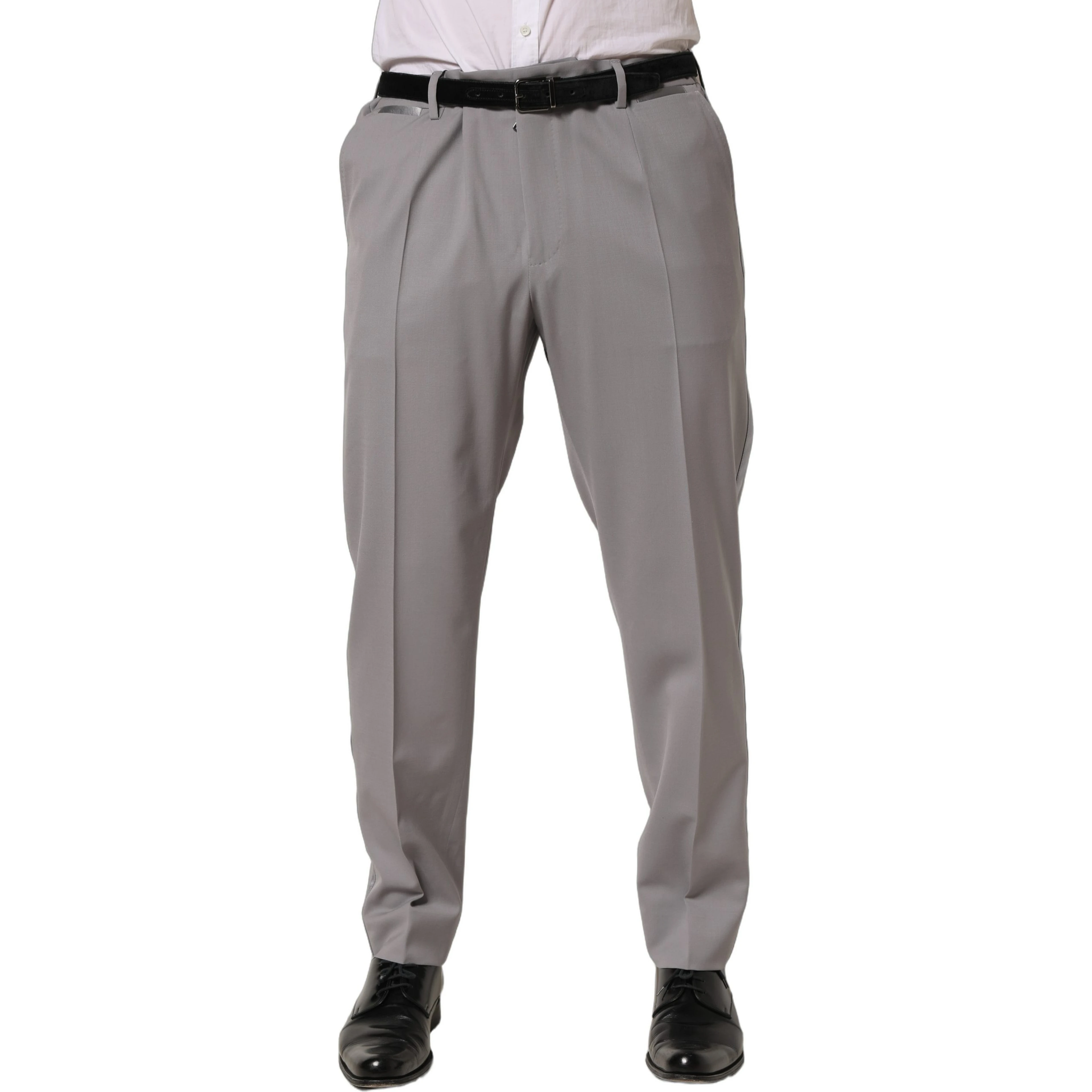 Gray Wool Tapered Men Dress Trouser Pants