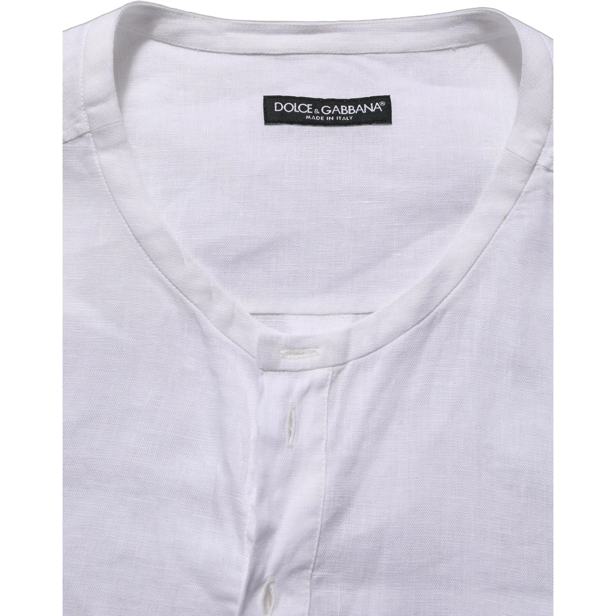 White Linen Logo Long Sleeves Casual Shirt