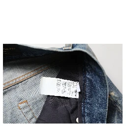 Blue Cotton Distressed Straight Denim Jeans