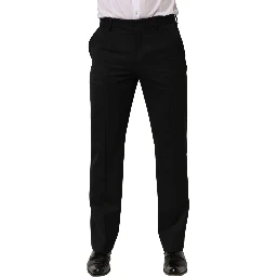 Black Wool Tapered Men Dress Trouser Pants