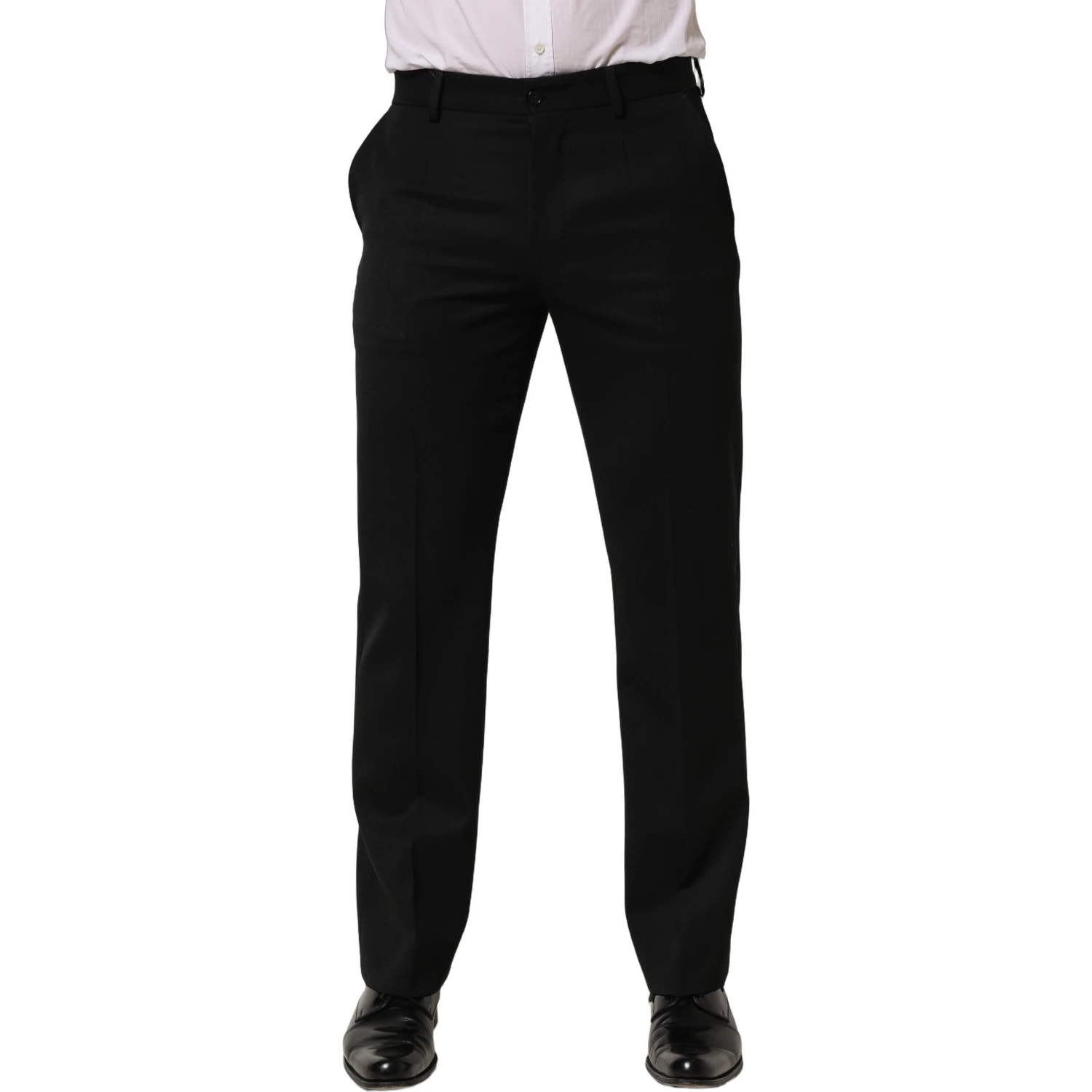 Black Wool Tapered Men Dress Trouser Pants