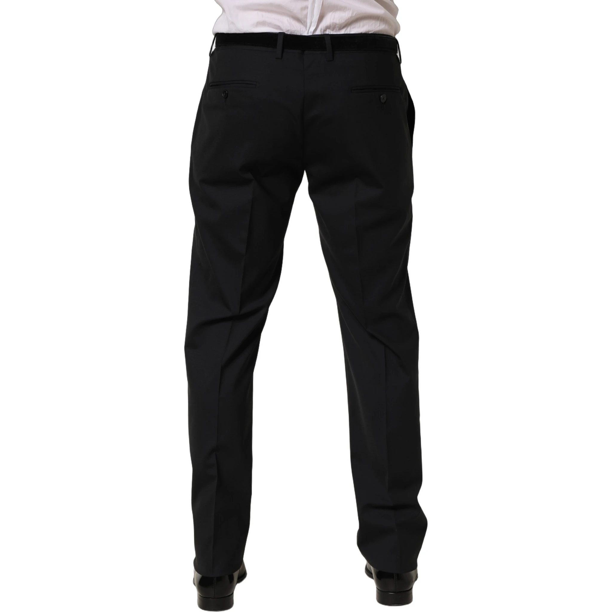Black Wool Tapered Leg Dress Trouser Pants
