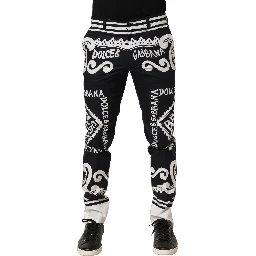 Black Cotton Poplin MarinaPrint Trouser Pants