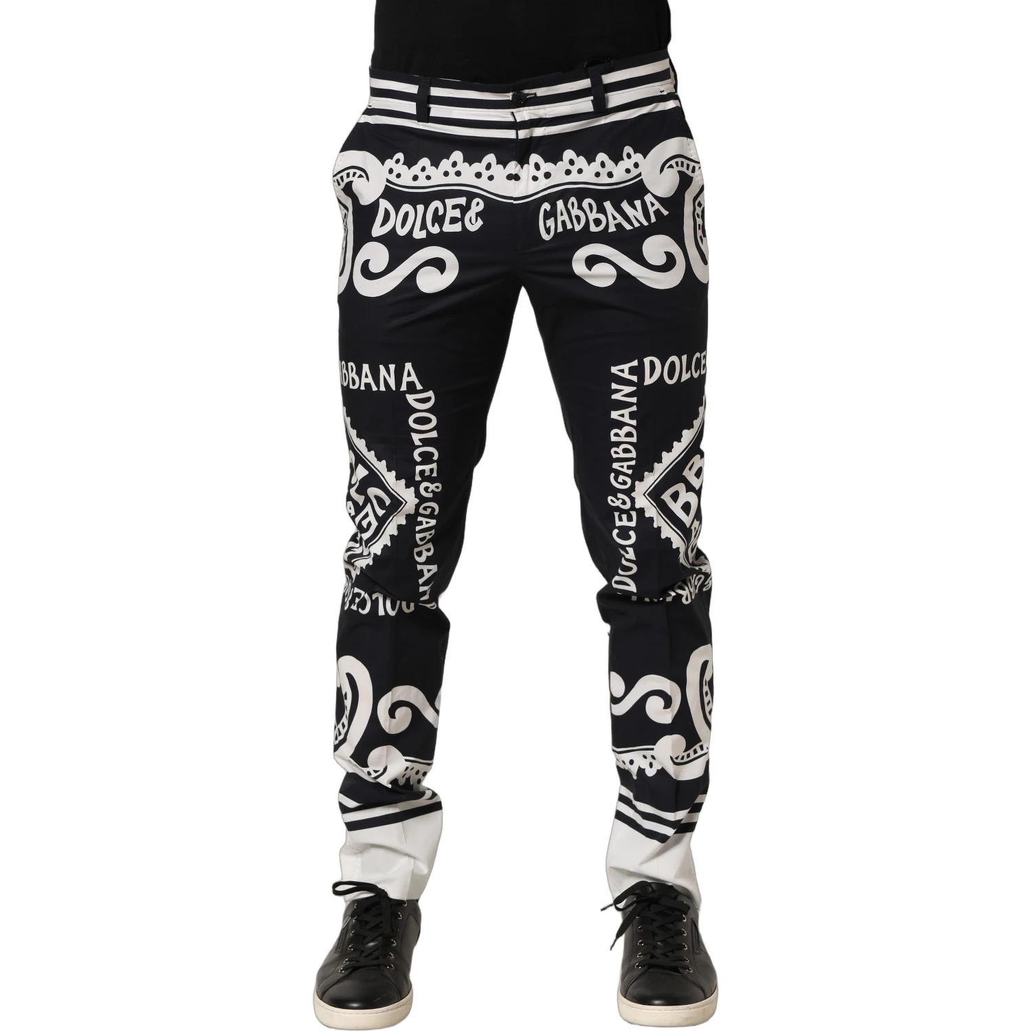 Black Cotton Poplin MarinaPrint Trouser Pants
