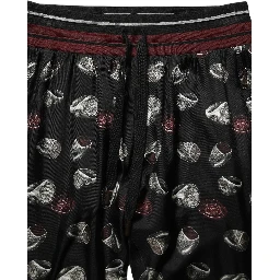 Pants Black Ring Print Silk Jogging Trousers