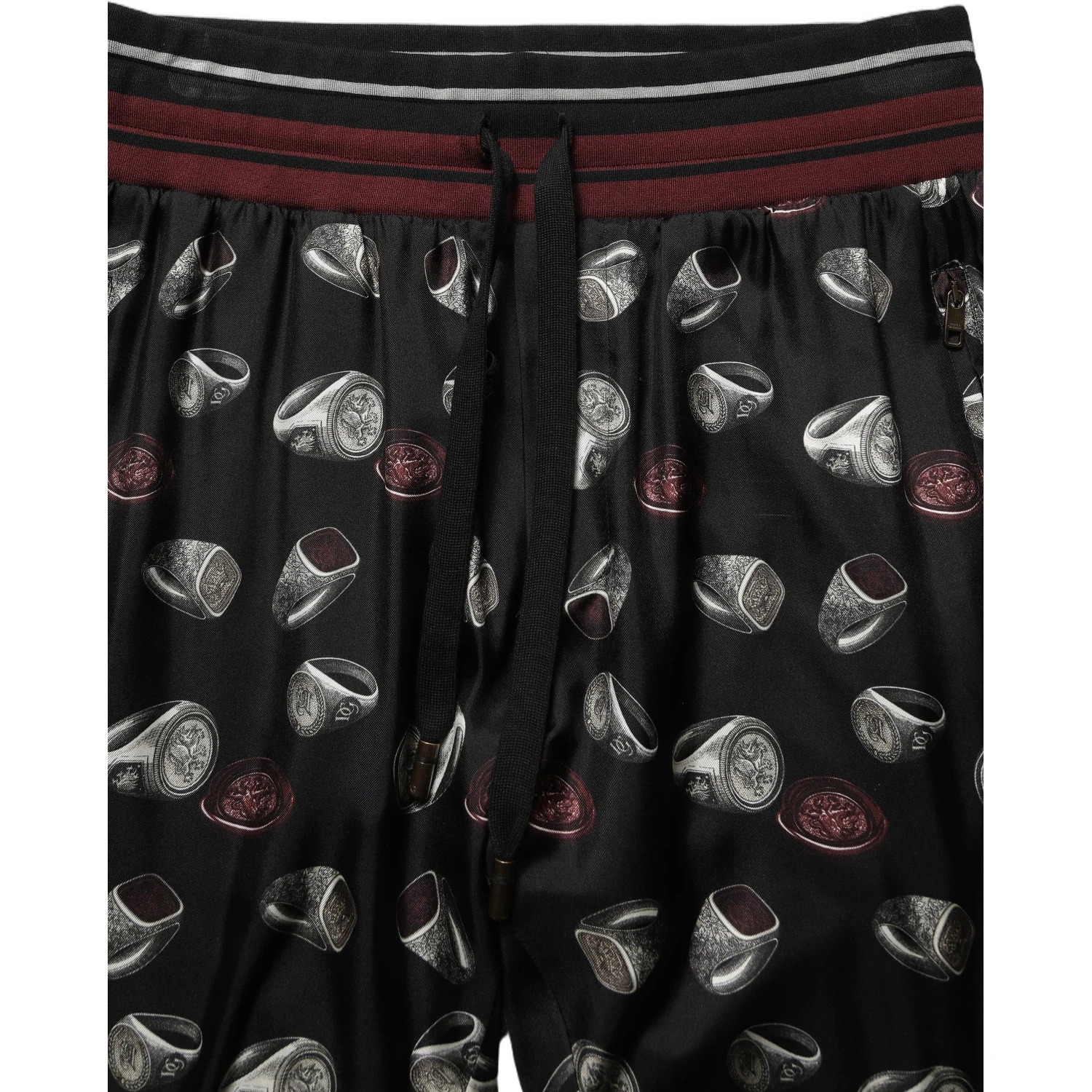 Pants Black Ring Print Silk Jogging Trousers