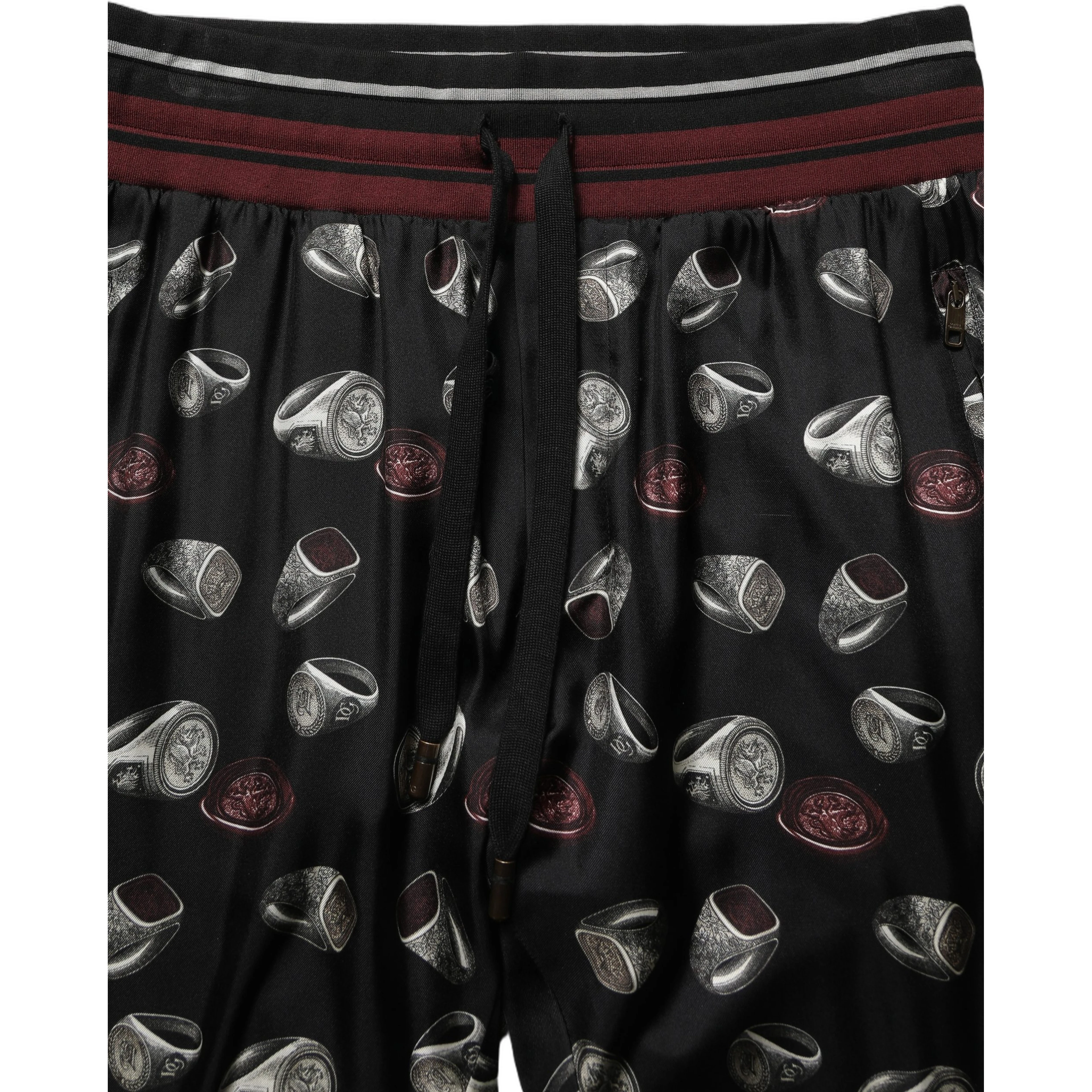 Pants Black Ring Print Silk Jogging Trousers
