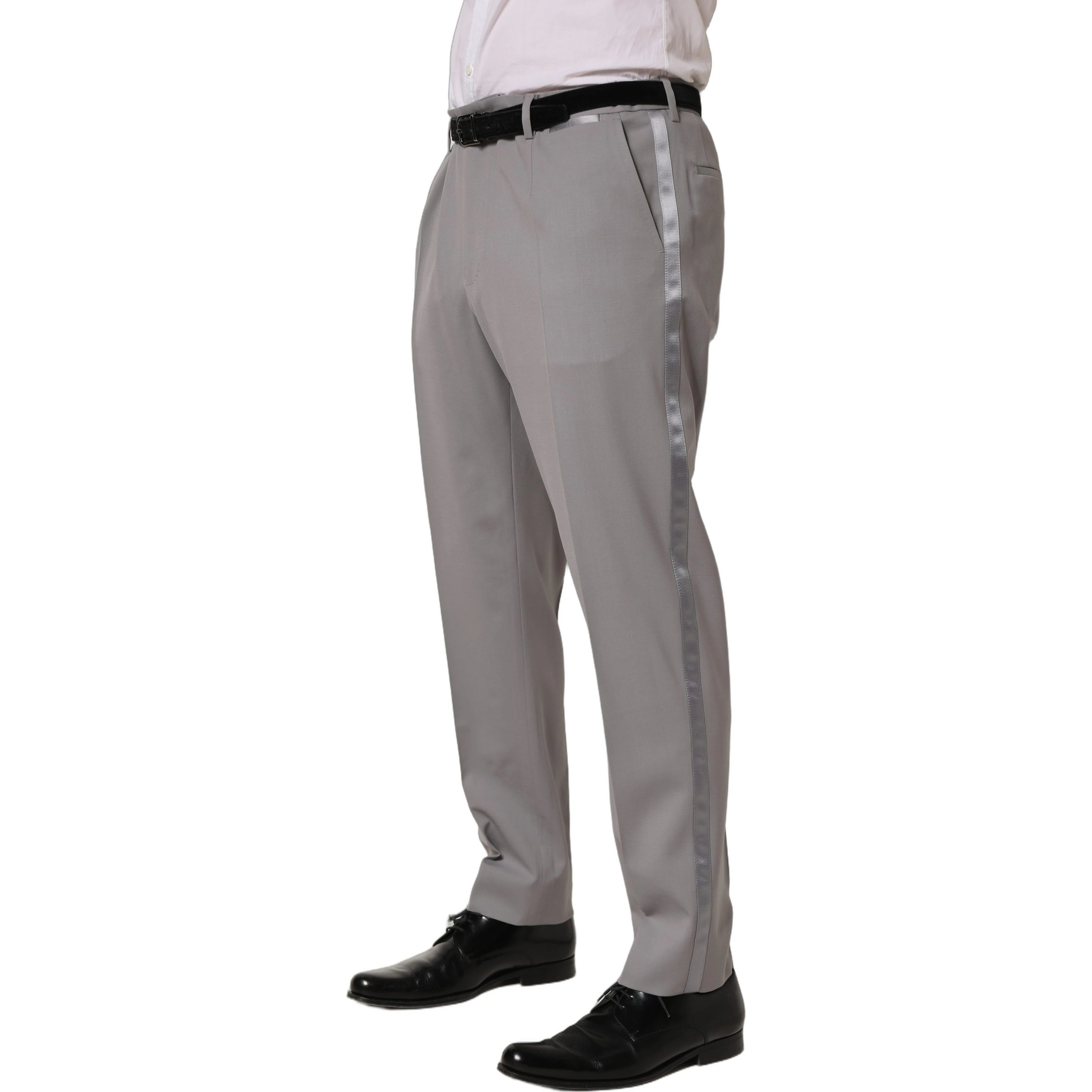 Gray Wool Tapered Men Dress Trouser Pants