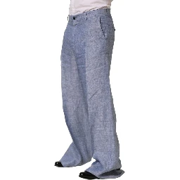 Light Blue Linen Straight Dress Trouser Pants