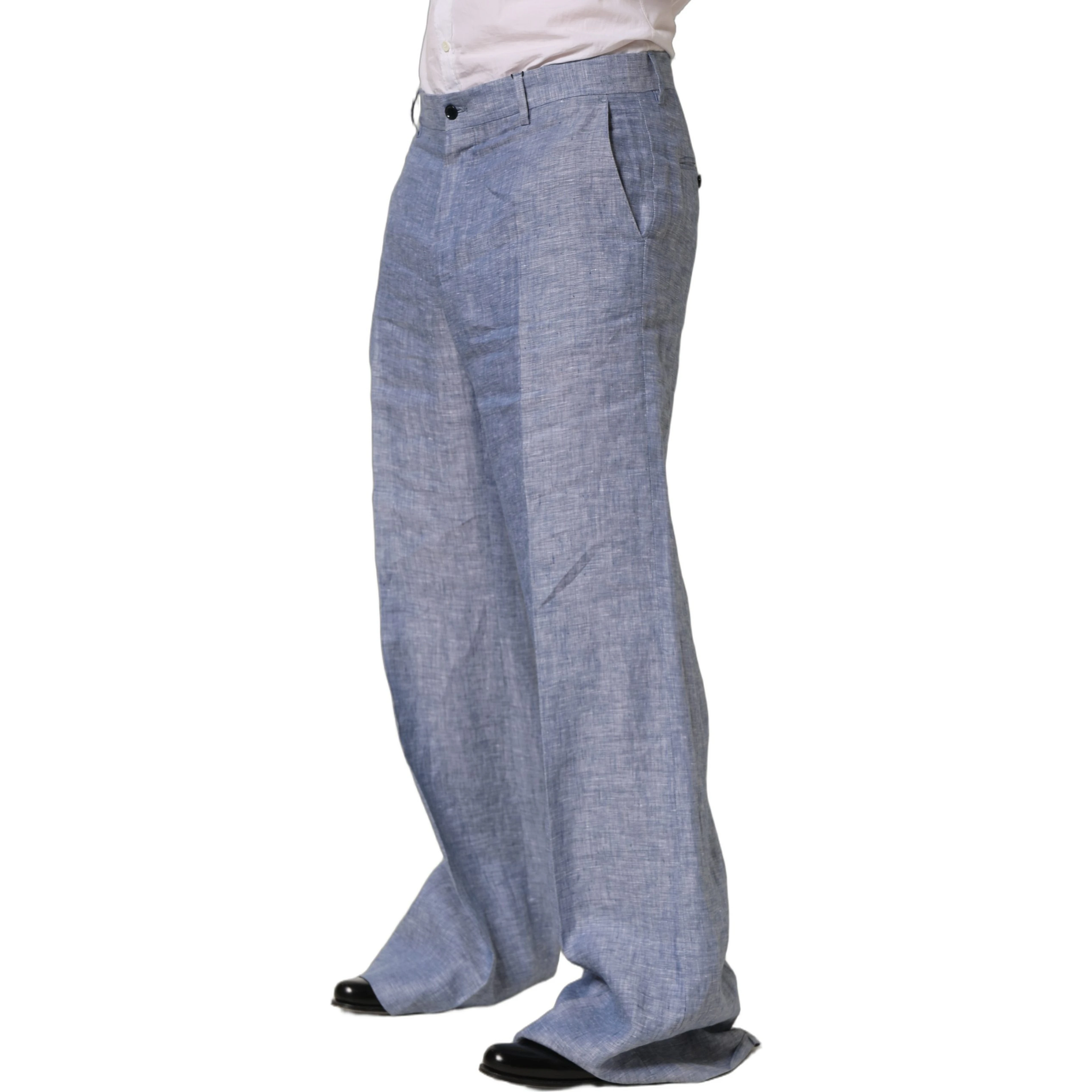 Light Blue Linen Straight Dress Trouser Pants