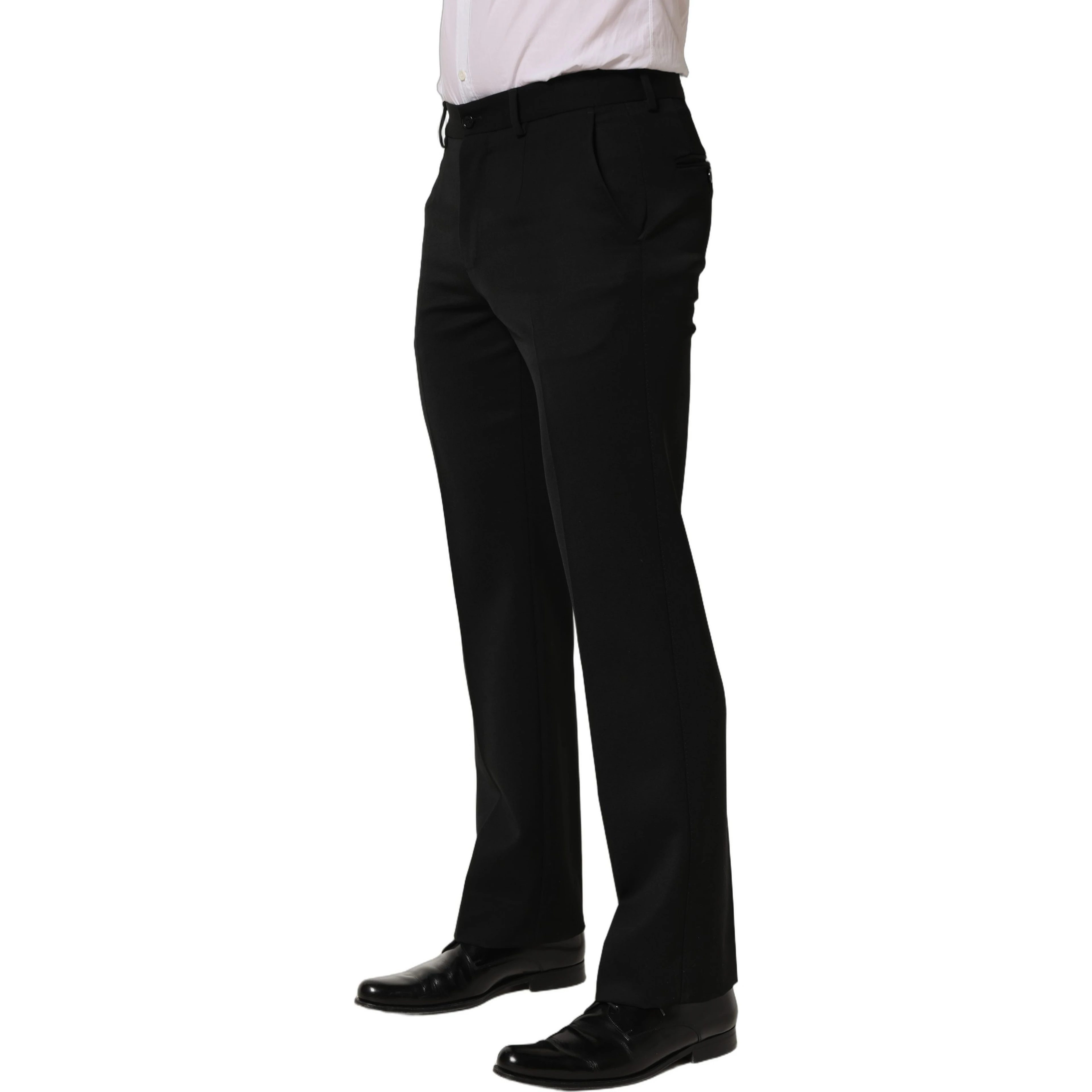Black Wool Tapered Men Dress Trouser Pants