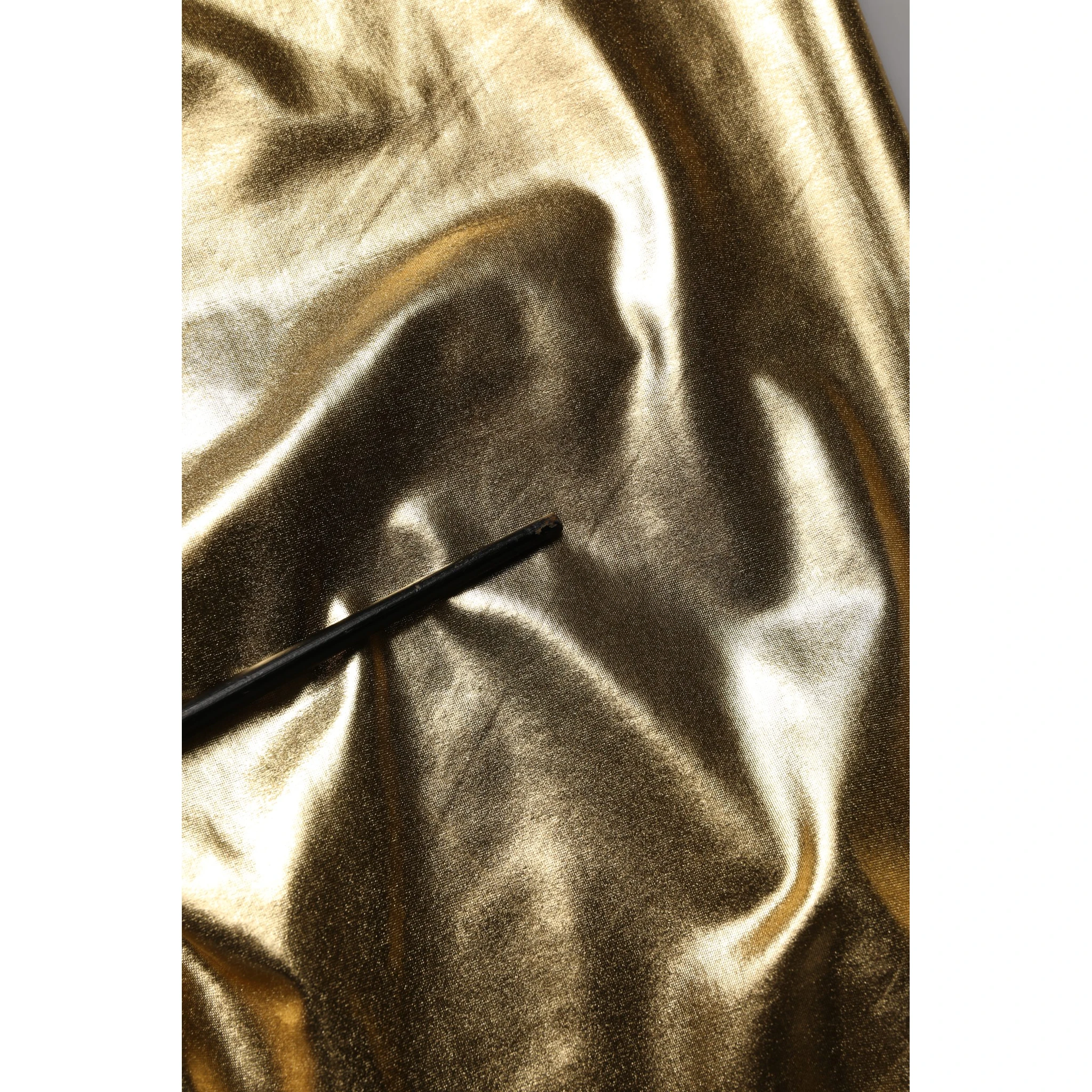 Gold Metallic Polyester Skinny Trousers Pants
