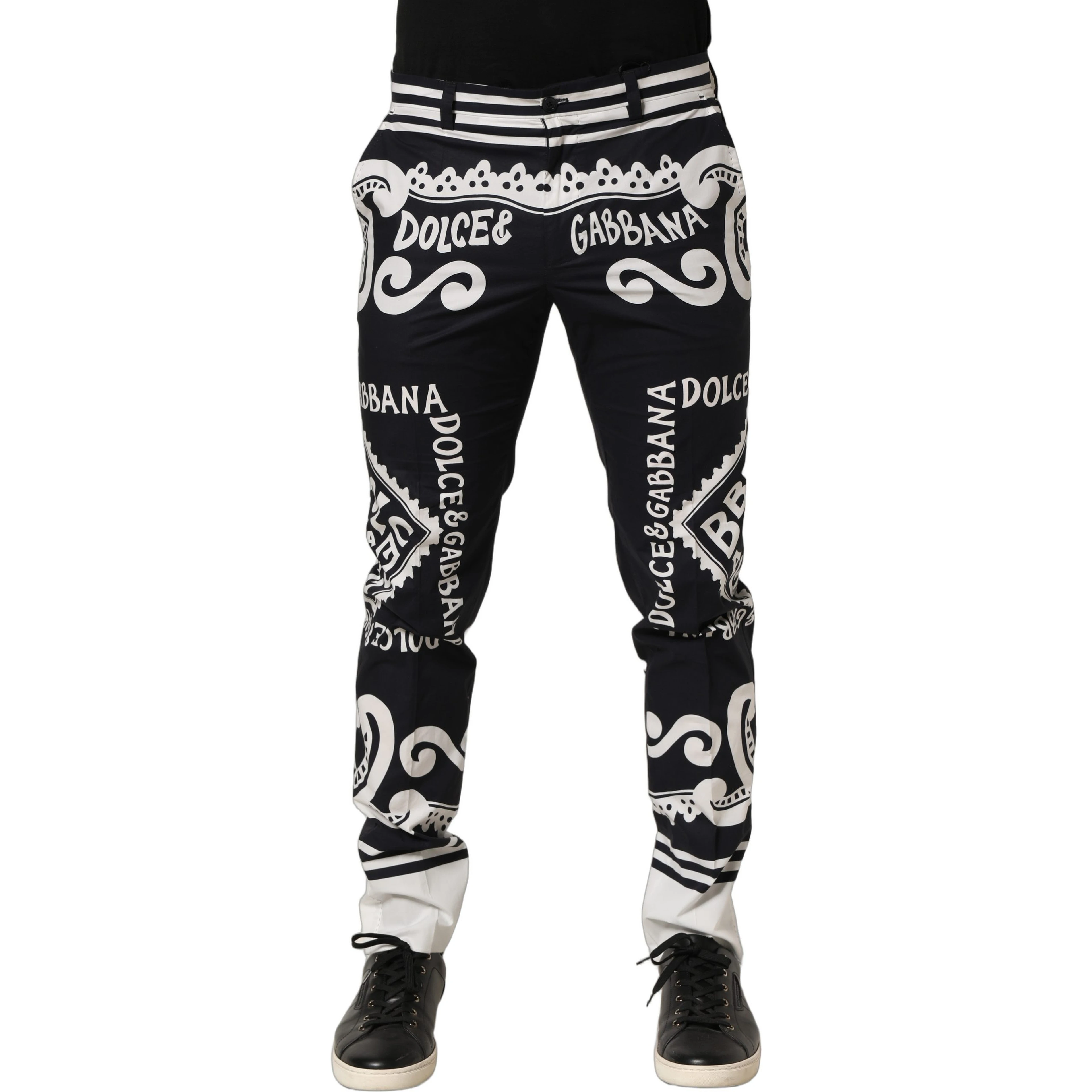 Black Cotton Poplin MarinaPrint Trouser Pants